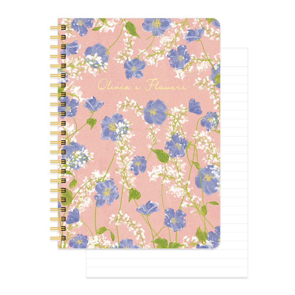 Monolike Olivia's Flowers A5 Line Spiral Notebook, Pink - Hardcover 5.83 x 8.27inch 128 Page