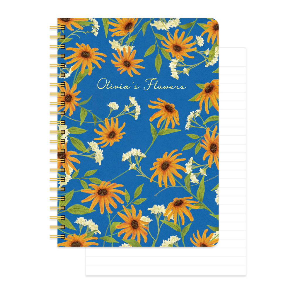Monolike Olivia's Flowers A5 Line Spiral Notebook, Blue - Hardcover 5.83 x 8.27inch 128 Page