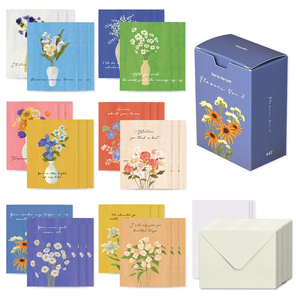 Monolike Day-by-day Card, Olivia’s Flowers Ver.2 - Mix 36 Mini Postcards, 36 envelopes, 36 stickers Package