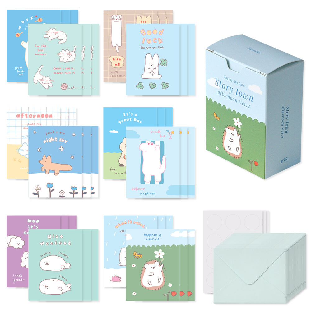 Monolike Day-by-day Card, Story town afternoon Ver.2 - Mix 36 Mini Postcards, 36 envelopes, 36 stickers Package