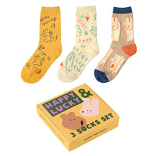 Load image into Gallery viewer, Monolike MONOSOCKS Happy and Lucky, Bright 3P SET - Soft Combed Yarn, Breathable &amp; Durable Daily Footwear, Multipack
