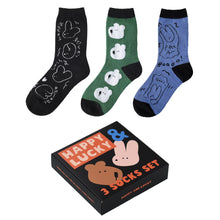 Load image into Gallery viewer, Monolike MONOSOCKS Happy and Lucky, Dark 3P SET - Soft Combed Yarn, Breathable &amp; Durable Daily Footwear, Multipack
