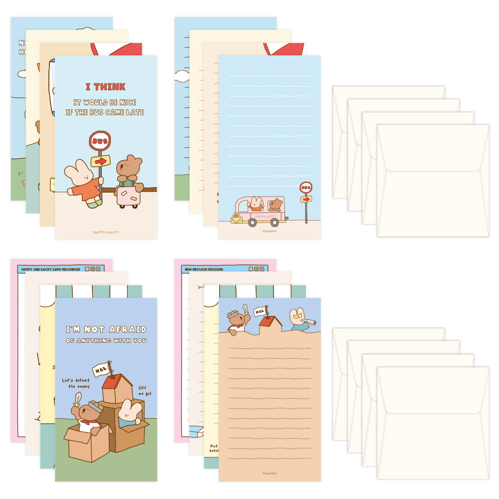 Monolike Happy and Lucky Littles Series.2 Mini Letter Paper and Envelopes Set - 8Type, 32 Letter Paper + 16 Envelopes
