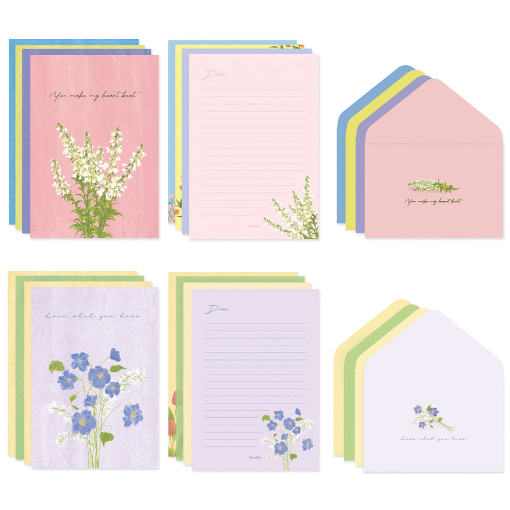 Monolike Olivia's Flowers Letter Paper and Envelopes Set - 8Type, 32 Letter Paper + 16 Envelopes