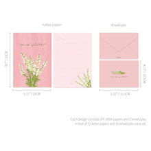 Load image into Gallery viewer, Monolike Olivia&#39;s Flowers Letter Paper and Envelopes Set - 8Type, 32 Letter Paper + 16 Envelopes
