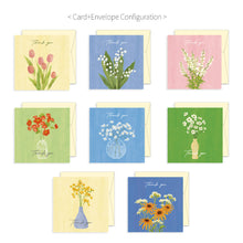 Load image into Gallery viewer, Monolike PAPER THINGS S, Olivia&#39;s Flowers 8P A SET - Greeting card, Folding card, Cards Assortment, Birthday, Thinking of You, 8 cards + 8envelopes, 100x100mm
