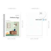 Load image into Gallery viewer, Monolike Ordinary days Grid Spiral Notebook, Bedroom - Hardcover 5.83 x 8.27inch 128 Page

