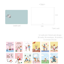 Load image into Gallery viewer, Monolike Day-by-day Card, Happy and Lucky - Mix 36 Mini Postcards, 36 envelopes, 36 stickers Package
