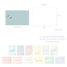 Load image into Gallery viewer, Monolike Day-by-day Card, Congratulations - Mix 36 Mini Postcards, 36 envelopes, 36 stickers Package
