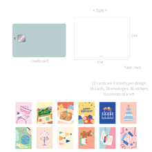 Load image into Gallery viewer, Monolike Day-by-day Card, Birthday party - Mix 36 Mini Postcards, 36 envelopes, 36 stickers Package
