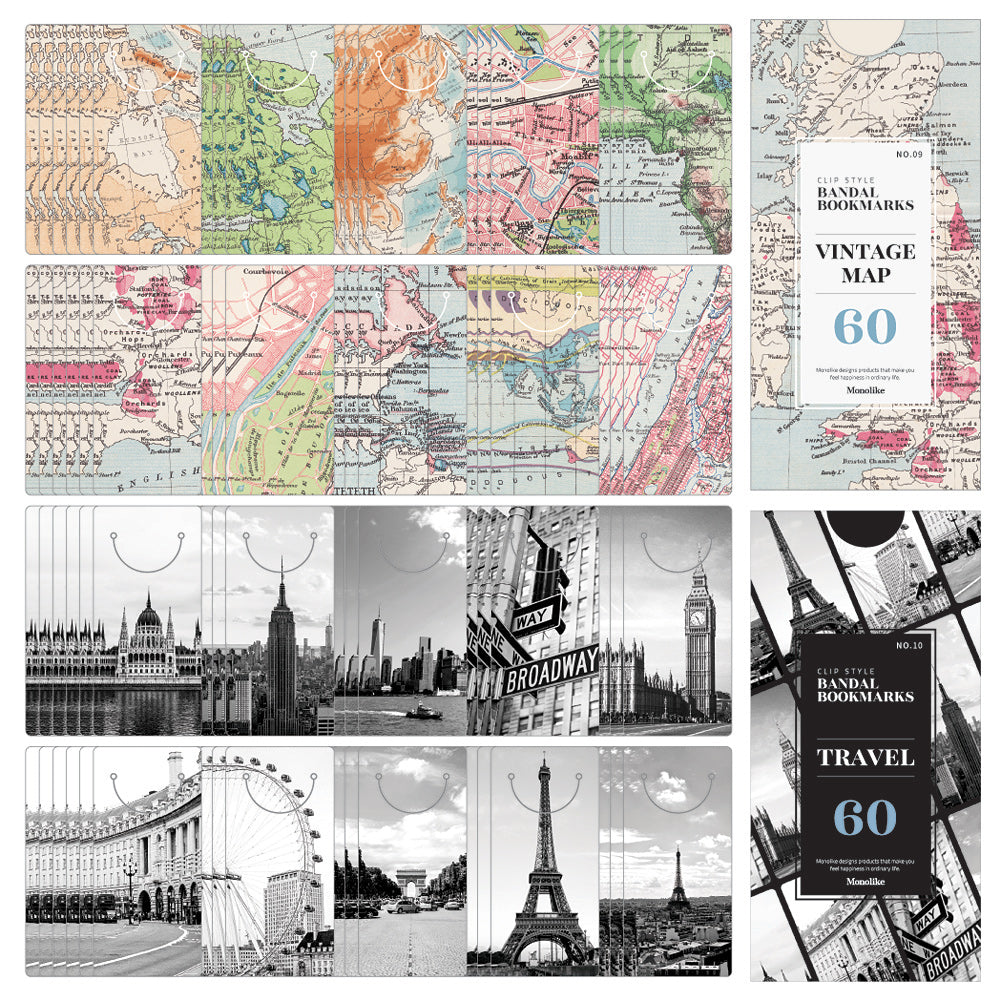 Monolike Bandal Bookmarks Vintage Map + Travel, 120 Pieces