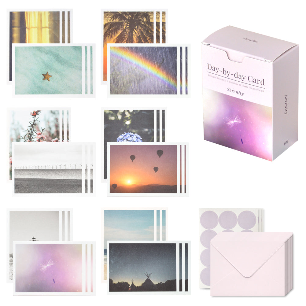 Monolike Day-by-day Card, Serenity - Mix 36 Mini Postcards, 36 envelopes, 36 stickers Package