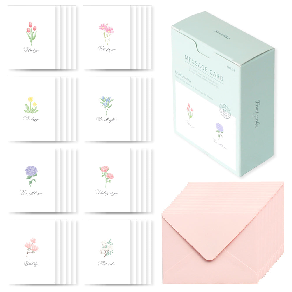 Monolike Message Front garden Card - Mix 40 Mini Postcards, 20 envelopes Package