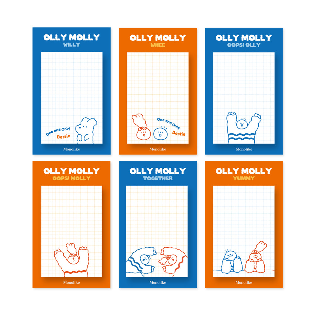 Monolike Grid Olly Molly, Drawing Sticky-it - 6p Set Self-Adhesive Memo Pad 50 Sheets