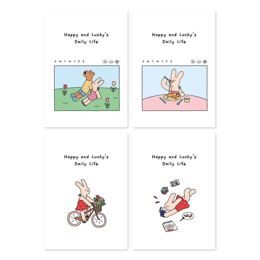 Monolike Happy and Lucky mini notebook 4p SET _Character, Mini note, Pocket note, Blank note, Pocket size, a portable note, 48pages