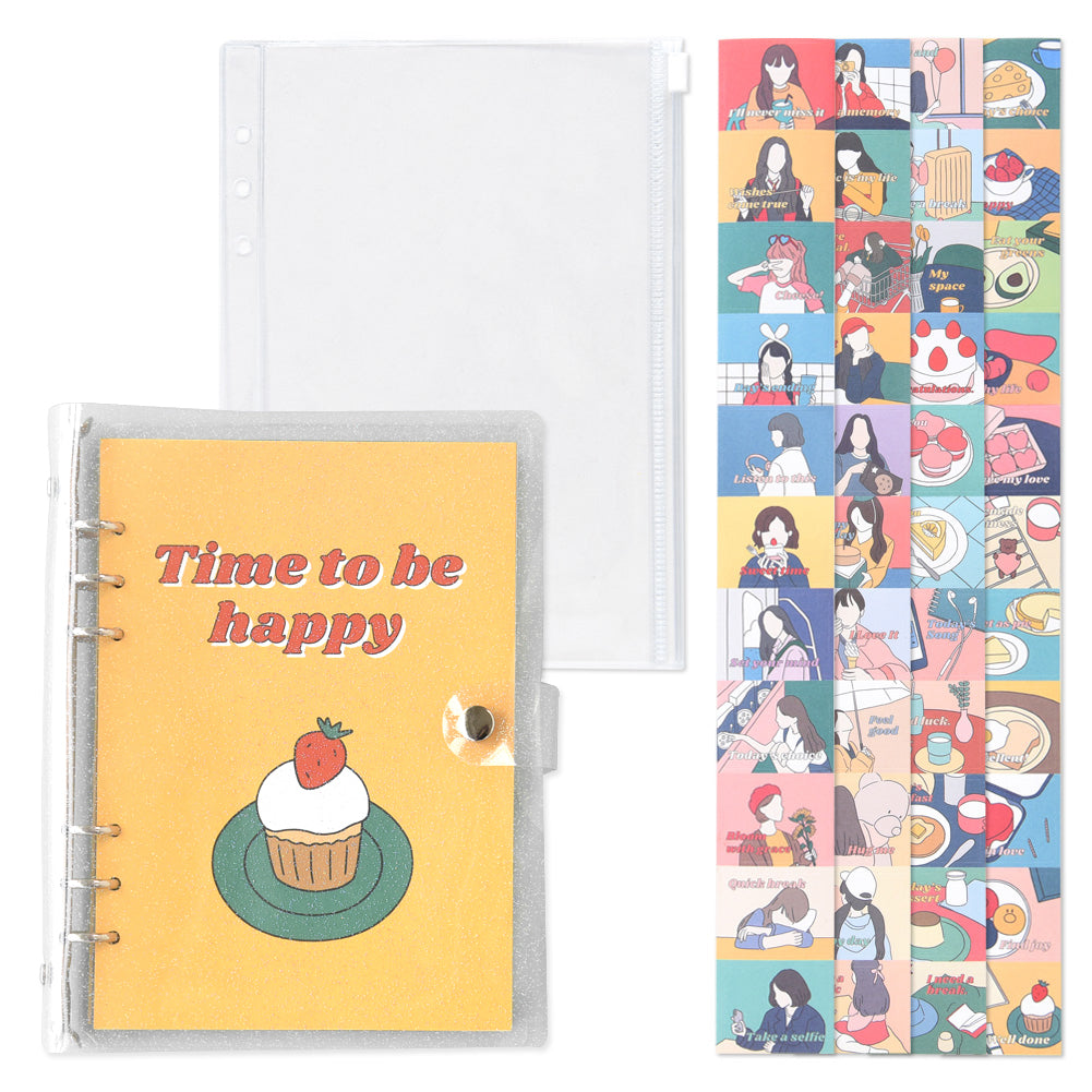 Monolike A5 FALL IN NEWTRO Ver.2 Diary Set, Time to be happy - Academic Planner Weekly & Monthly Planner with PVC Cover, Zipper bag, Sticker