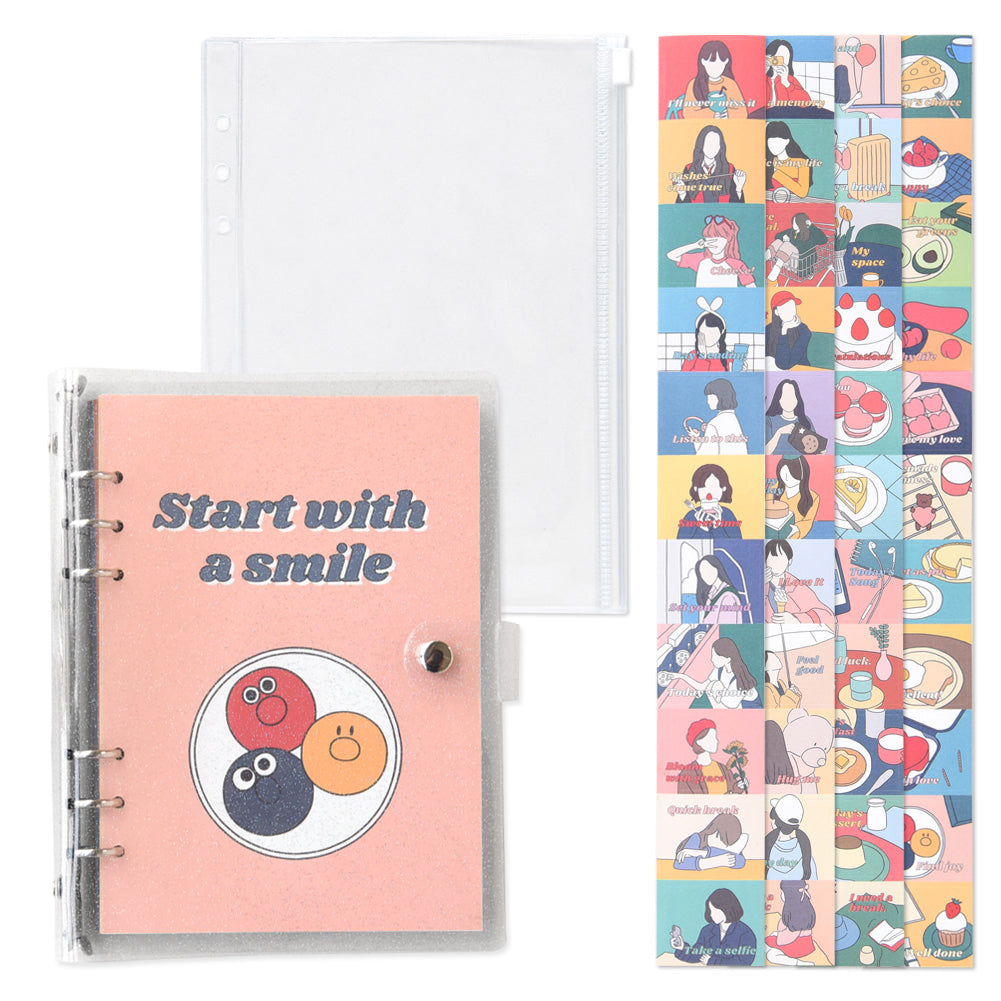 Monolike A5 FALL IN NEWTRO Ver.2 Diary Set, Start with a smile - Academic Planner Weekly & Monthly Planner with PVC Cover, Zipper bag, Sticker