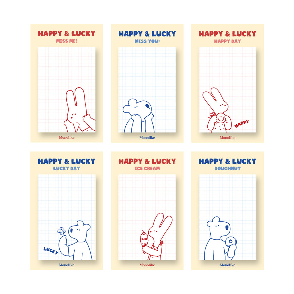 Monolike Grid Happy and Lucky, Drawing Sticky-it - 6p Set Self-Adhesive Memo Pad 50 Sheets