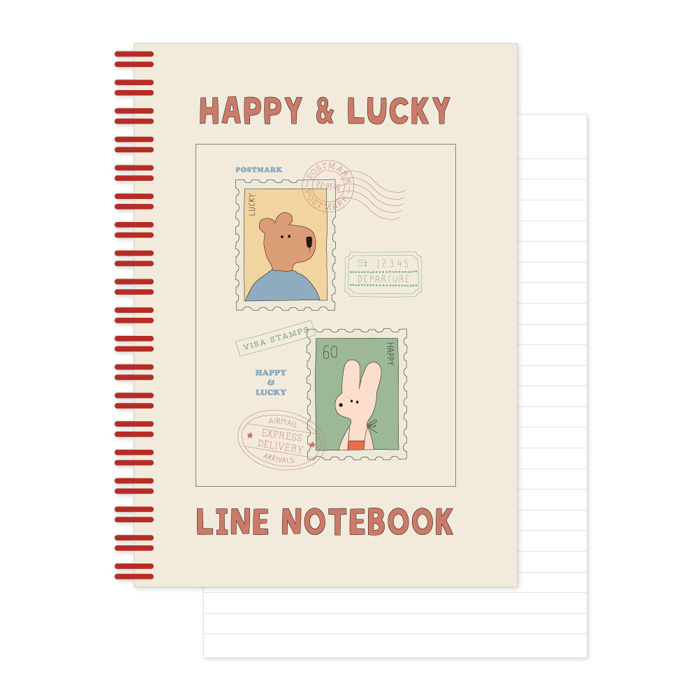 Monolike Happy and Lucky A5 Line Spiral Notebook, Post - Hardcover 5.83 x 8.27inch 128 Page