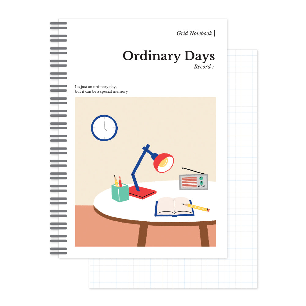 Monolike Ordinary days Grid Spiral Notebook, Study room - Hardcover 5.83 x 8.27inch 128 Page