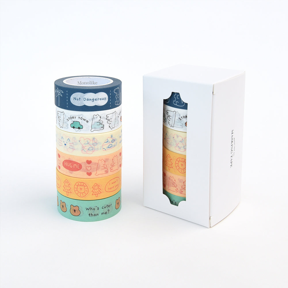 Monolike Story town 6 Rolls Design Washi Tape SET, 15mm Decorative Masking Tape, DIY Craft Scrapbooking Gift Wrapping Planner