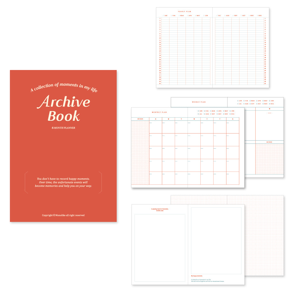 Monolike B6 Archive Diary 6 Month Planner, Red - Academic Planner, Weekly & Monthly Planner, Scheduler
