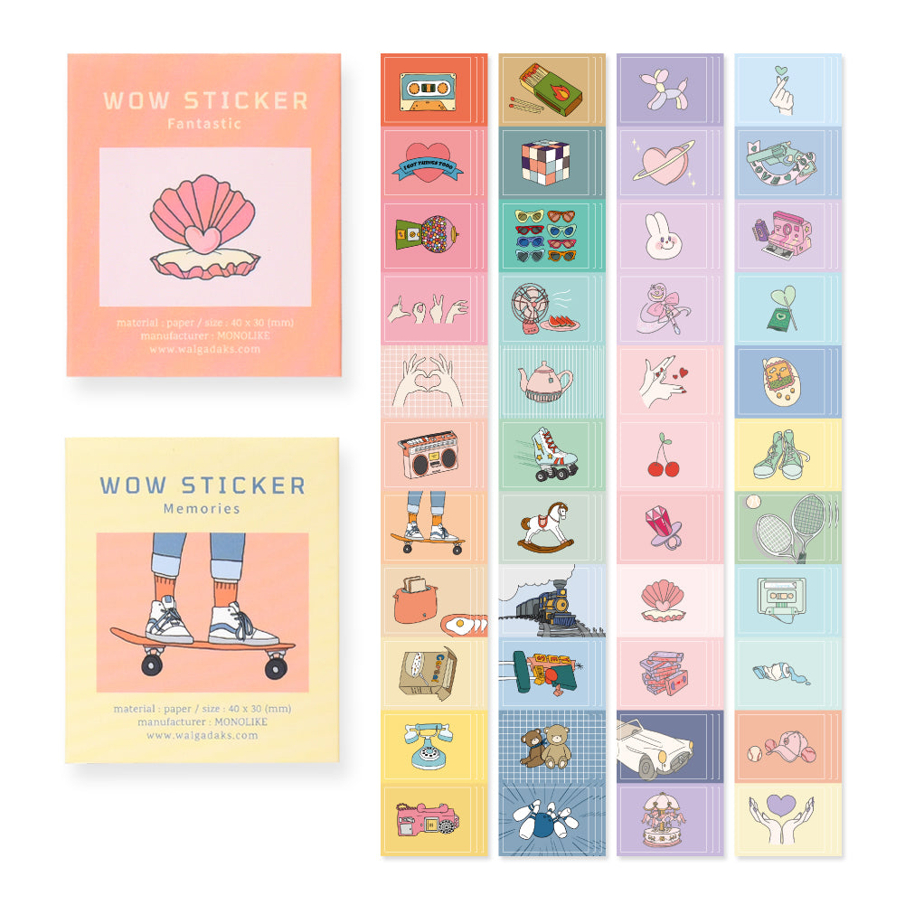 Monolike Wow Sticker Memories + Fantastic set - Mini Size Cute Stickers, Square Stickers