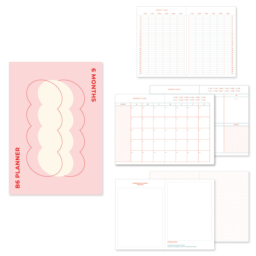 Monolike B6 Objet Diary 6 Month Planner, Pink - Academic Planner, Weekly & Monthly Planner, Scheduler