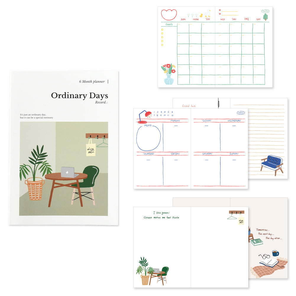 Monolike Ordinary Days Diary 6 Month Planner, Green day - Academic Planner, Weekly & Monthly Planner, Scheduler