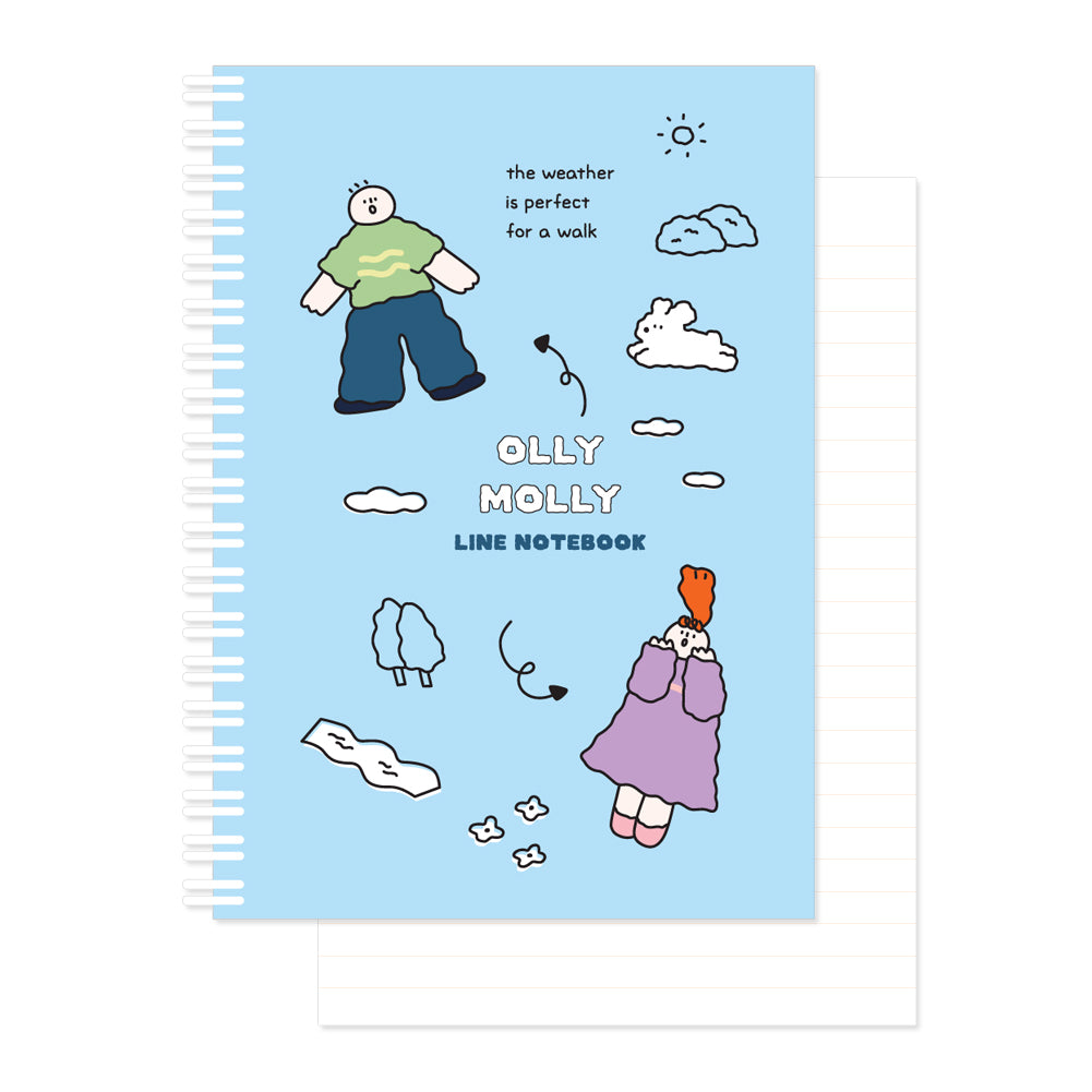 Monolike Olly Molly A5 Line Spiral Notebook, Perfect day - Hardcover 5.83 x 8.27inch 128 Page