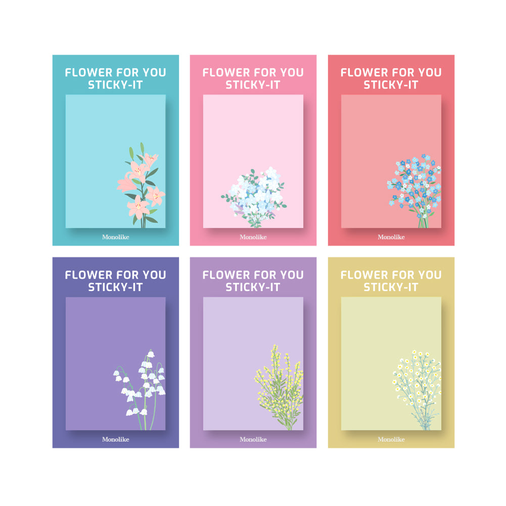 Monolike Flower for you Sticky-it - 6p Set Self-Adhesive Memo Pad 50 Sheets