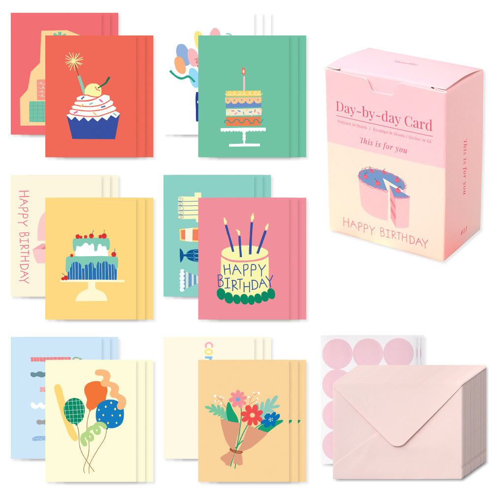 Monolike Day-by-day Card, This is for you - Mix 36 Mini Postcards, 36 envelopes, 36 stickers Package