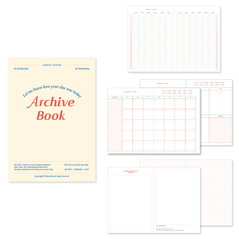 Monolike B6 Archive Diary 6 Month Planner, Ivory - Academic Planner, Weekly & Monthly Planner, Scheduler