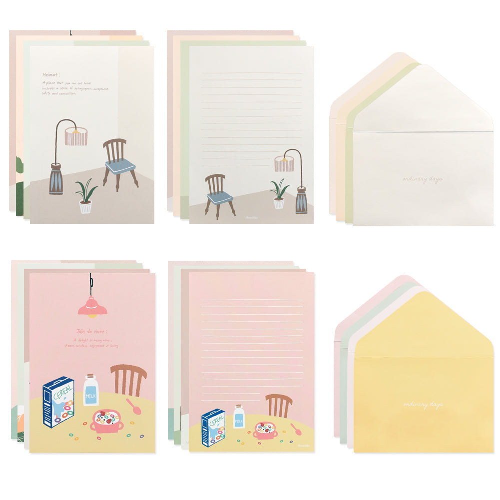Monolike Ordinary Days Letter Paper and Envelopes Set - 8Type, 32 Letter Paper + 16 Envelopes