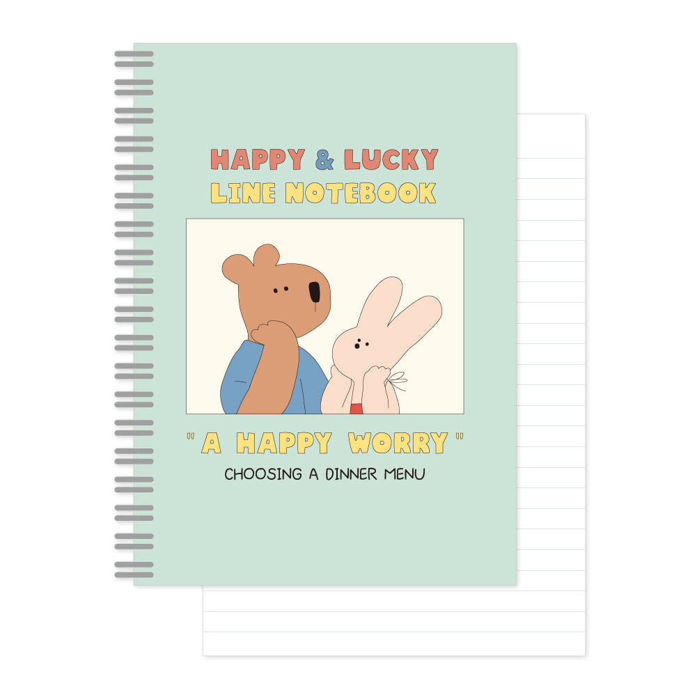 Monolike Happy and Lucky A5 Line Spiral Notebook, Happy worry - Hardcover 5.83 x 8.27inch 128 Page