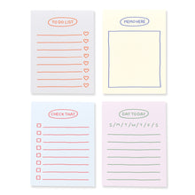 Load image into Gallery viewer, Monolike Memopad Sketch Planning design SET - 4 Packs, 4 Different Designs, 100 Sheets Per Pad, Total 400 Sheets, Note pads, Writing pads, 3.15 x 4.17 Inches
