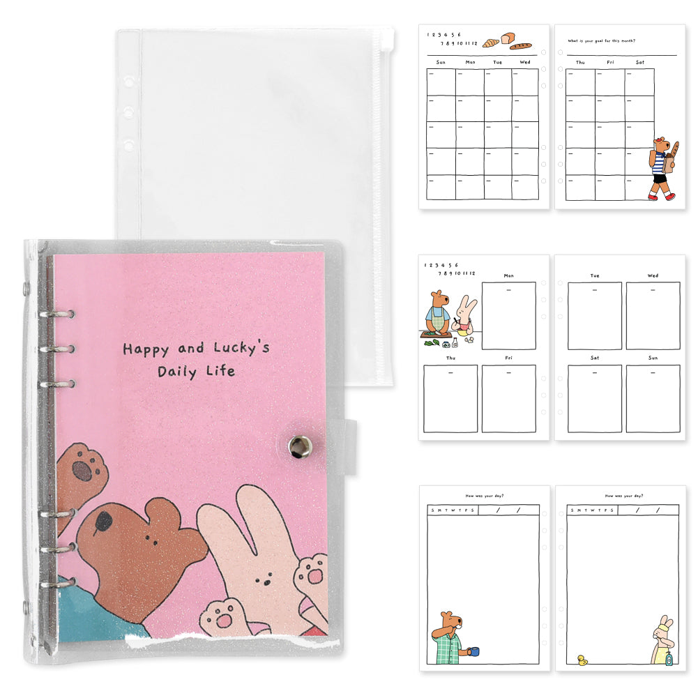 Monolike A5 Happy and Lucky Diary Set, Surprise - Academic Planner Weekly & Monthly Planner with PVC Cover, Zipper bag