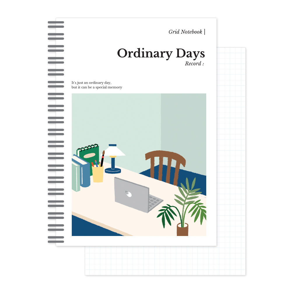 Monolike Ordinary days Grid Spiral Notebook, Office - Hardcover 5.83 x 8.27inch 128 Page