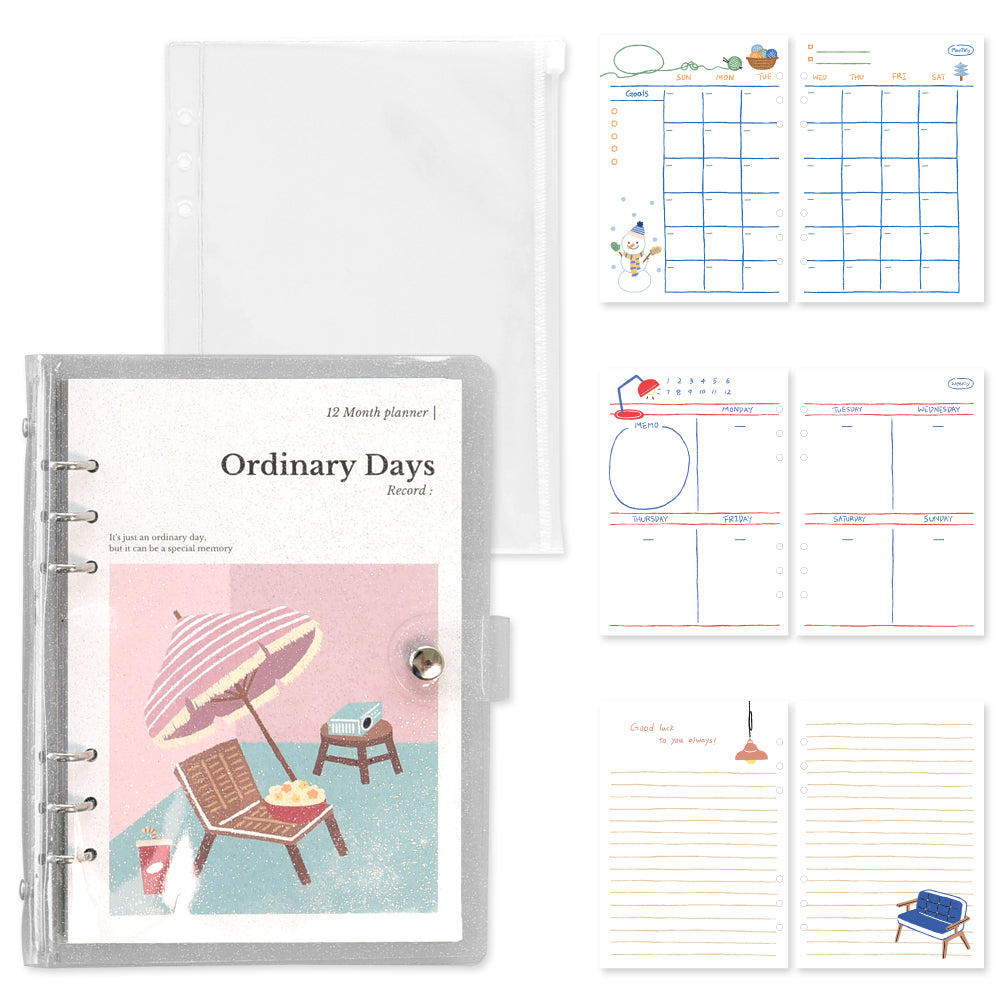 Monolike A5 Ordinary Days Diary Set, Weekend - Academic Planner Weekly & Monthly Planner with PVC Cover, Zipper bag