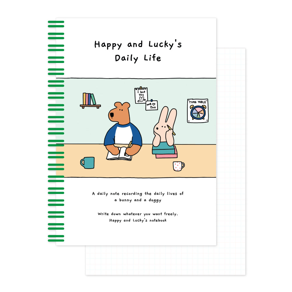 Monolike Happy and Lucky Grid Spiral Notebook, Study time - Hardcover 5.83 x 8.27inch 128 Page