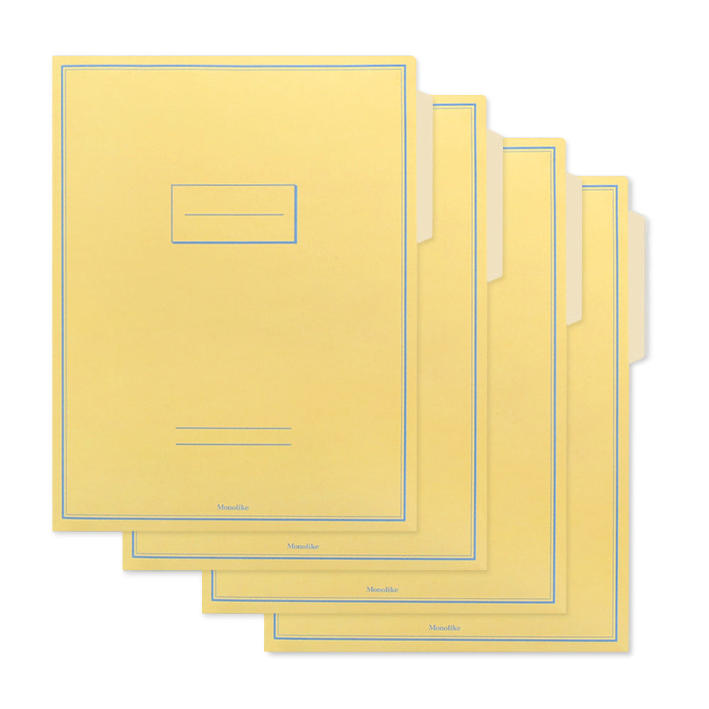 Monolike File Folders Yellow, 4 Yellow Pack with two pockets, Fits for A4 and letter size paper