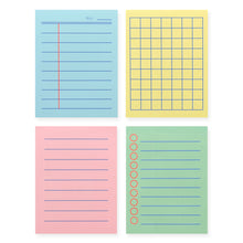 Load image into Gallery viewer, Monolike Memopad Boldline Color design SET - 4 Packs, 4 Different Designs, 100 Sheets Per Pad, Total 400 Sheets, Note pads, Writing pads, 3.15 x 4.17 Inches

