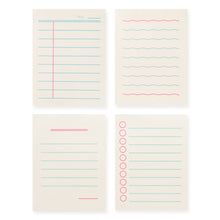 Load image into Gallery viewer, Monolike Memopad Boldline design SET - 4 Packs, 4 Different Designs, 100 Sheets Per Pad, Total 400 Sheets, Note pads, Writing pads, 3.15 x 4.17 Inches
