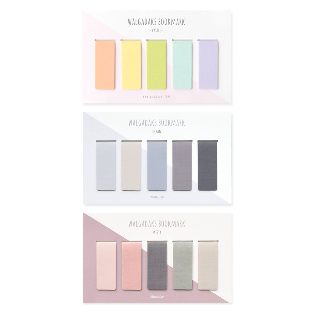 Monolike Magnetic Bookmarks Solid Pastel + Ocean + Misty, 15 Pieces