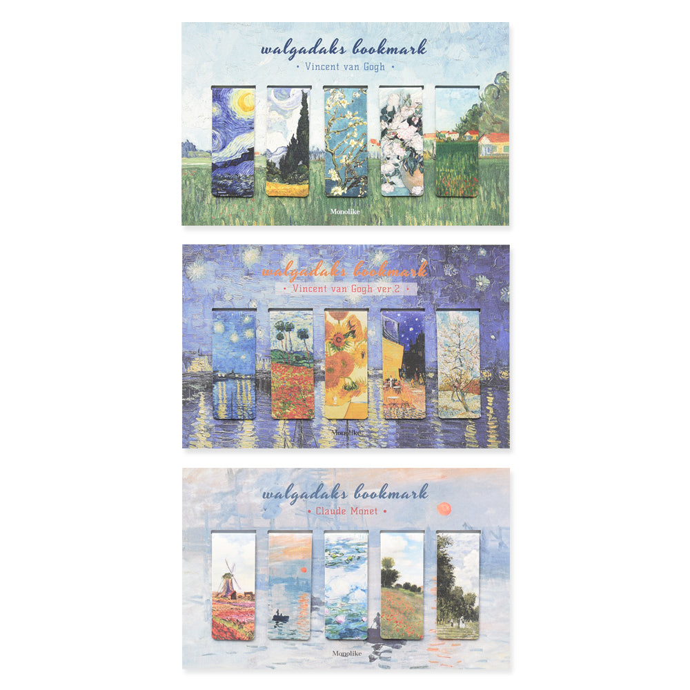 Monolike Magnetic Bookmarks Art Van Gogh ver.1 + ver.2 + Monet, 15 Pieces
