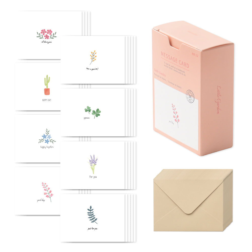 Monolike Message Little Garden Card - Mix 40 Mini Postcards, 20 envelopes Package
