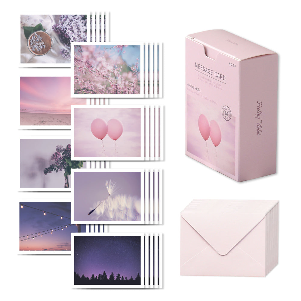 Monolike Message Feeling Violet Card - Mix 40 Mini Postcards, 20 envelopes Package