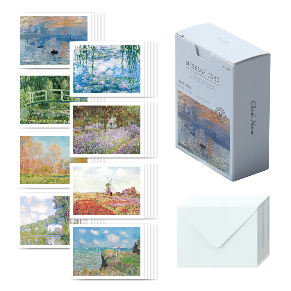 Monolike Message Monet Card - Mix 40 Mini Postcards, 20 envelopes Package