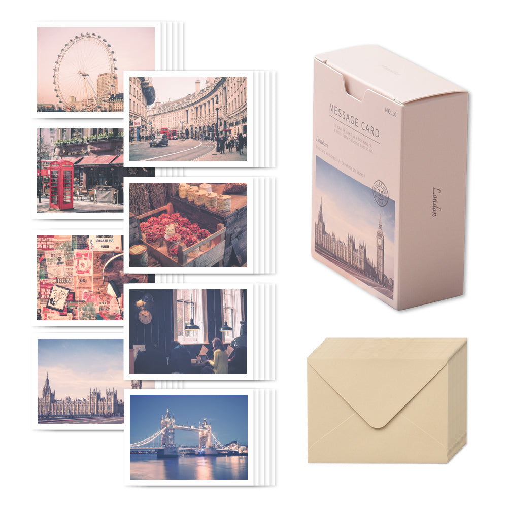 Monolike Message London Card - Mix 40 Mini Postcards, 20 envelopes Package