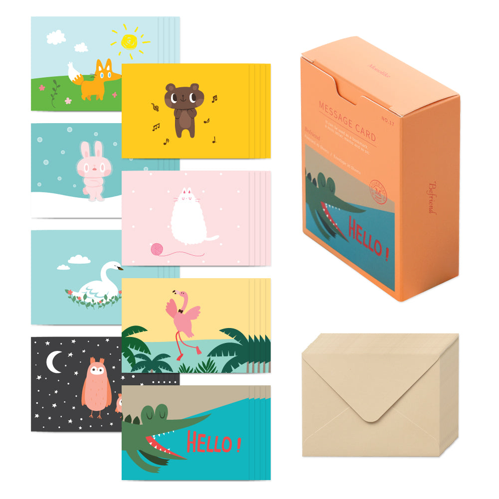 Monolike Message Befriend Card - Mix 40 Mini Postcards, 20 envelopes Package
